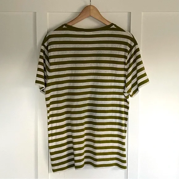 H&M Olive Green & White Striped Short Sleeve Tee Shirt - Picture 3 of 9